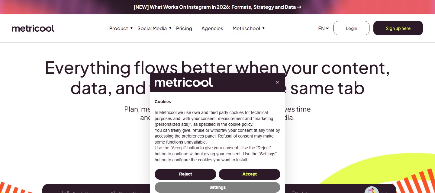Metricool's homepage