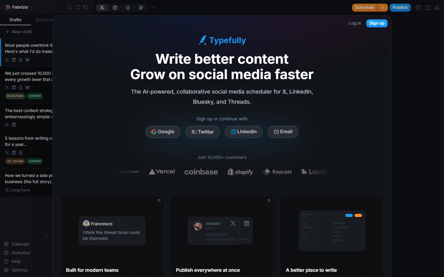 Typefully's homepage