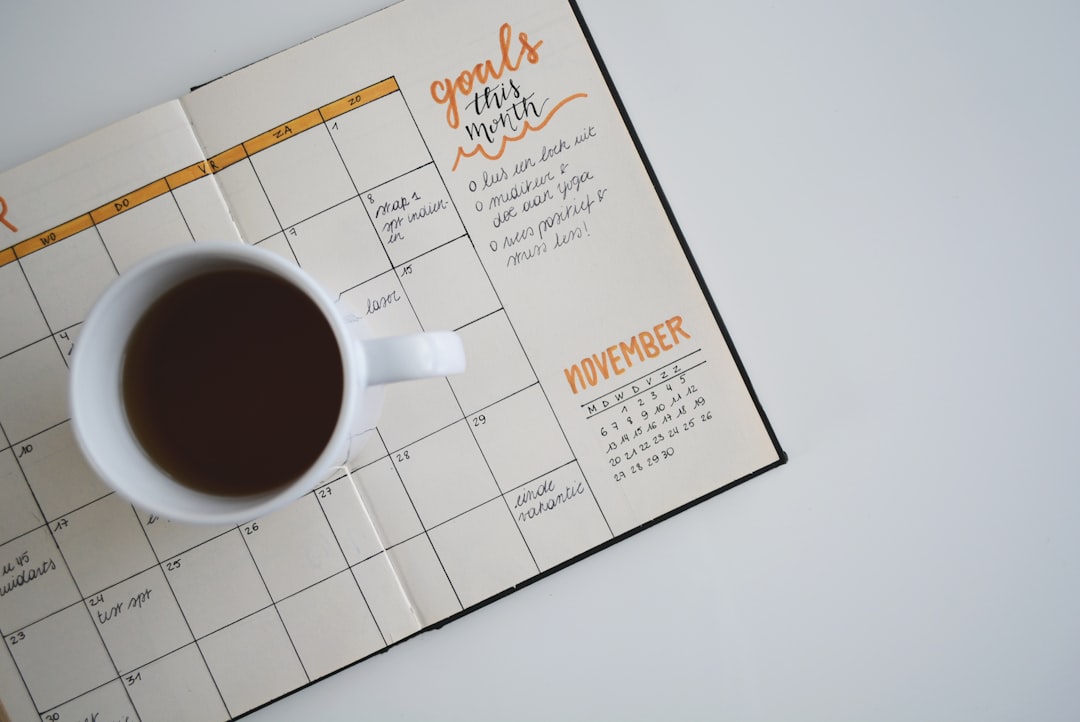Social media content calendar planning on a desk